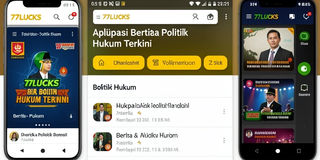 Tampilan antarmuka 77LUCKS dengan berita politik dan hukum terkini.
