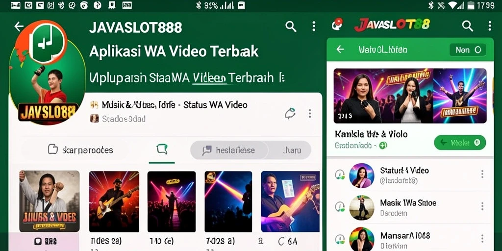 Antarmuka aplikasi JAVASLOT88 untuk status WA video yang menarik.