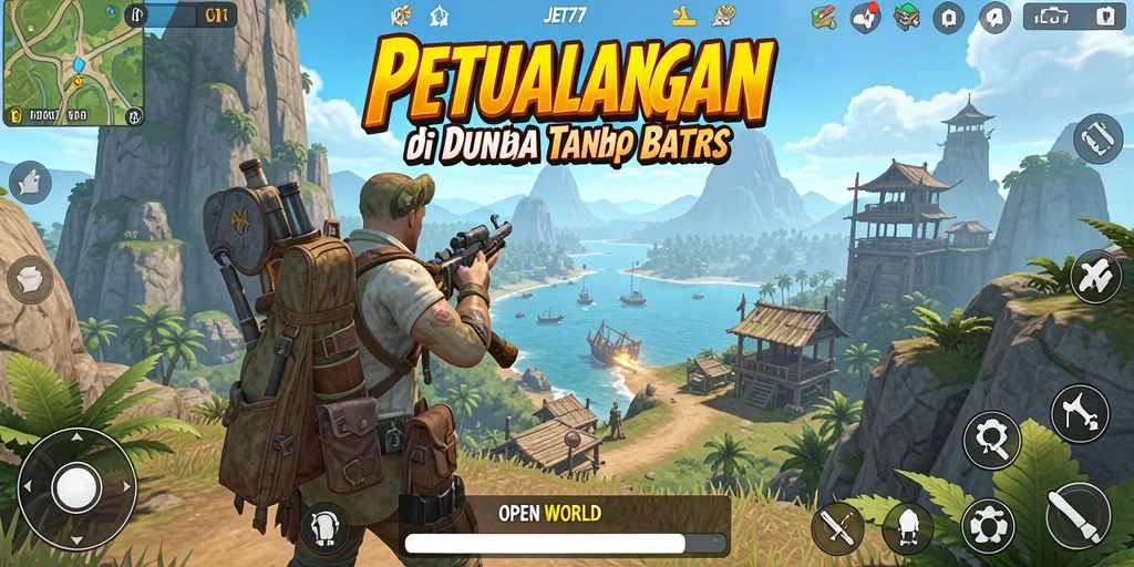 Antarmuka menarik dari JET77 yang menampilkan dunia terbuka.