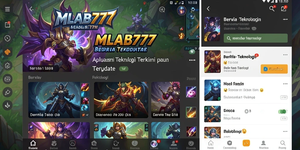 Tampilan antarmuka aplikasi MLBB777 yang modern dan informatif.